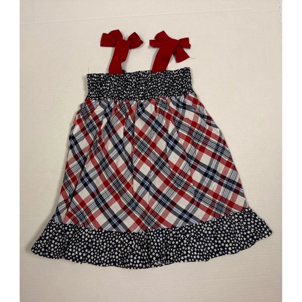 The Children's Place Dress Patriotic Plaid 3T Red White Blue Americana Bows Star
